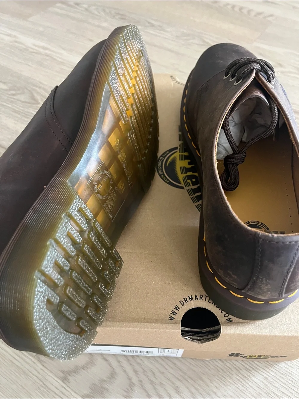 Dr. Martens Men’s Dark Brown 3-Eye Oxford with Yellow Stitching